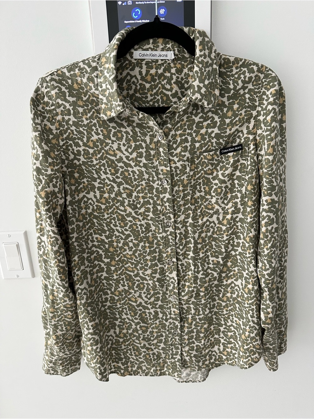 Calvin Klein Jeans Olive and Cream Printed Button-Down Shirt